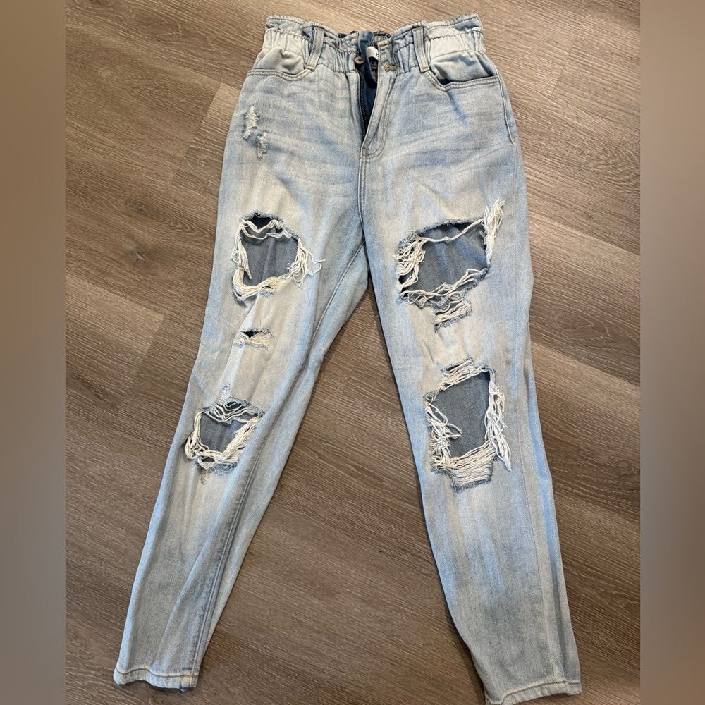 KanCan Blue Skinny Distressed Mom Jeans